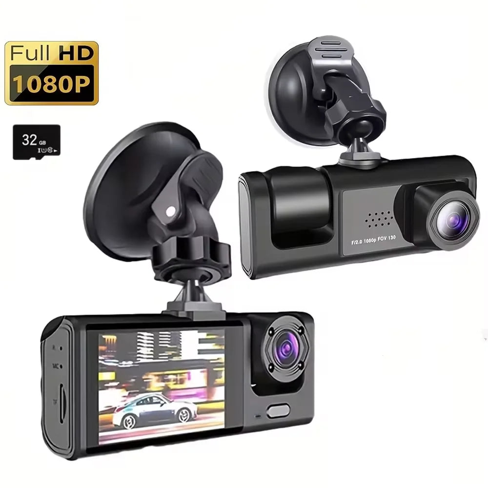 Dashcam 1080p de 3 Cámaras con Visión Nocturna IR