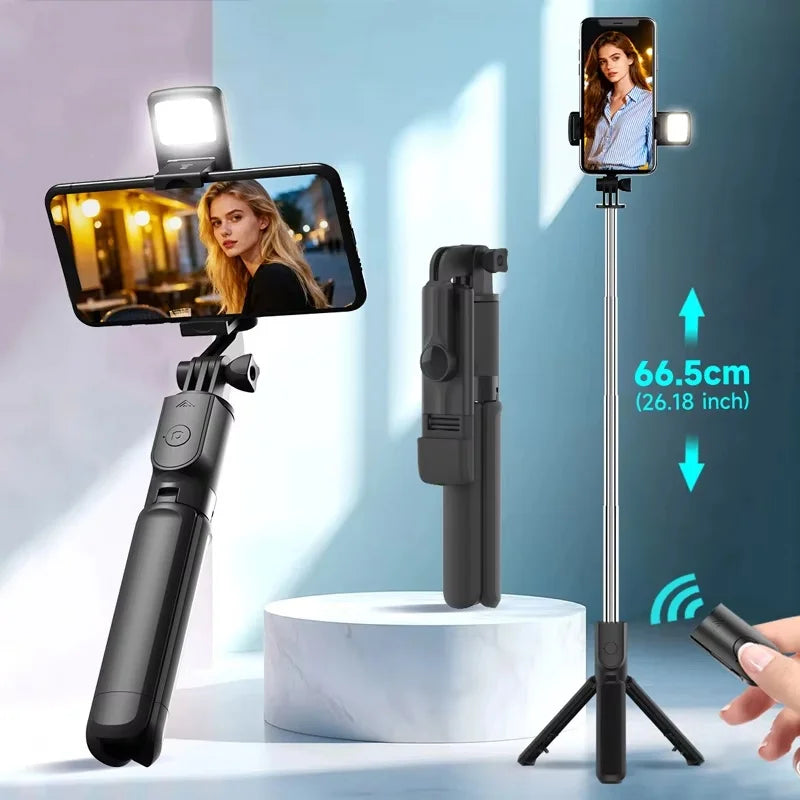 Palo de Selfie con Trípode Bluetooth y Luz LED
