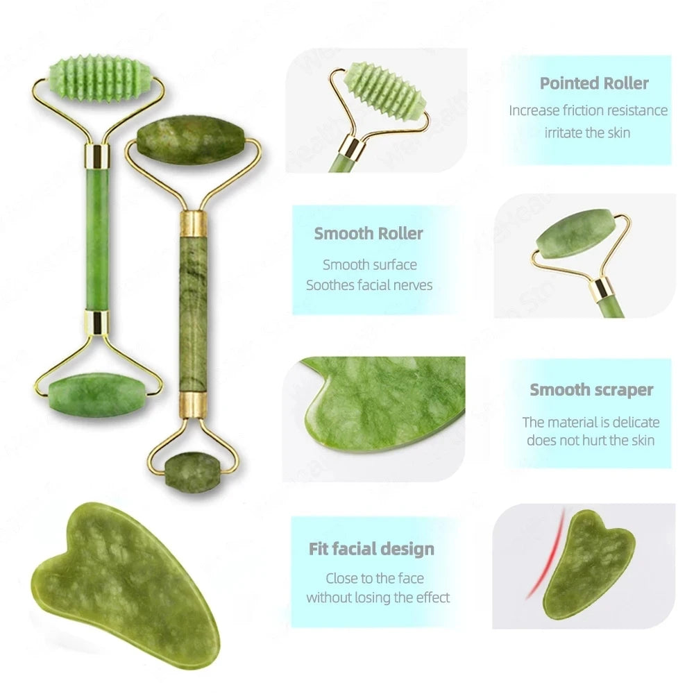 Rodillo Facial y Gua Sha de Piedra