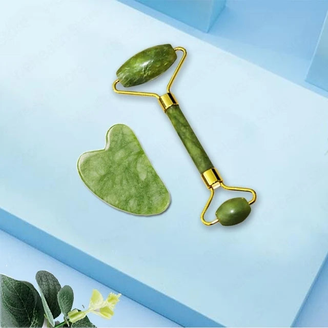 Rodillo Facial y Gua Sha de Piedra