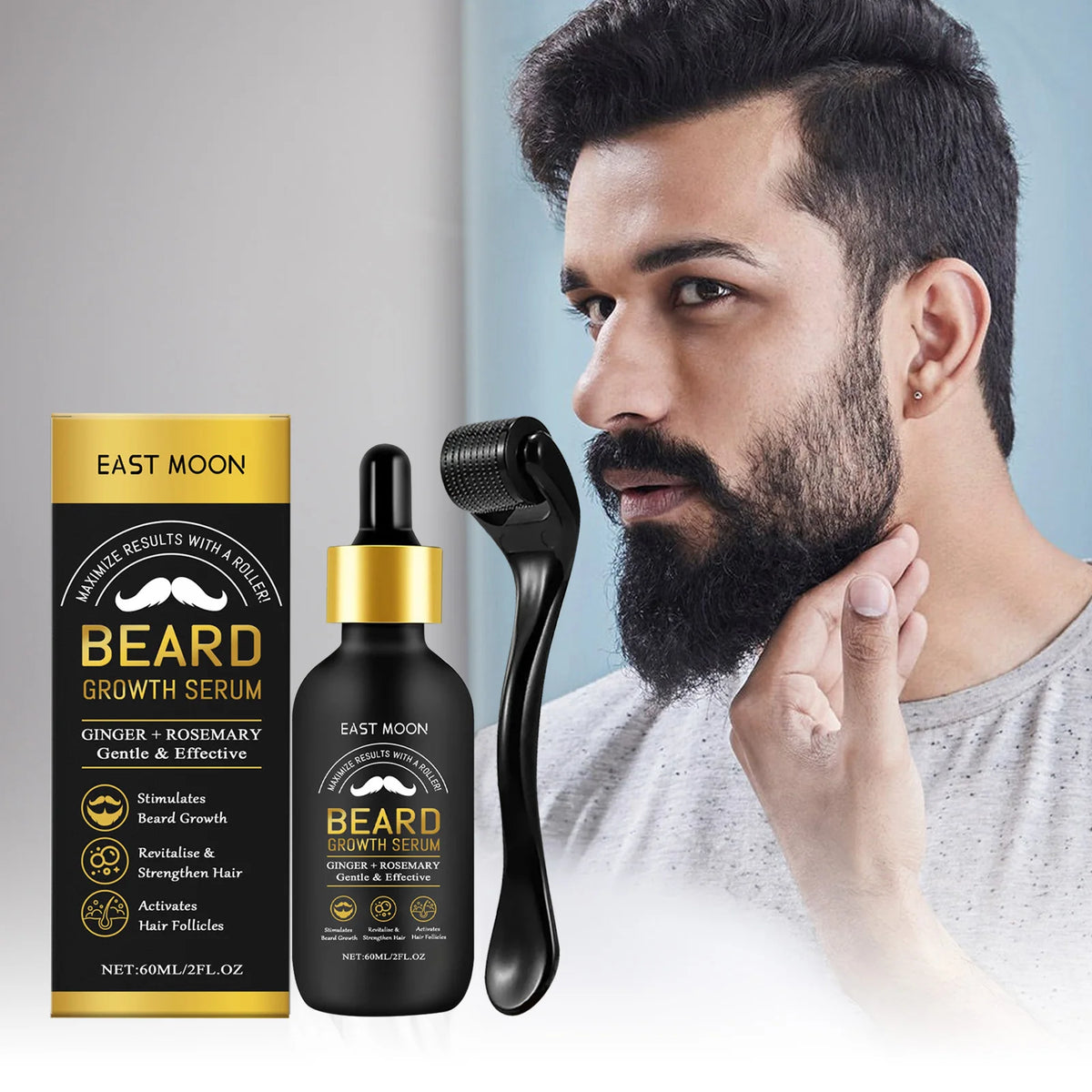 Set de Cuidado para Barba con Aceite 60 ml y Micro Rodillo
