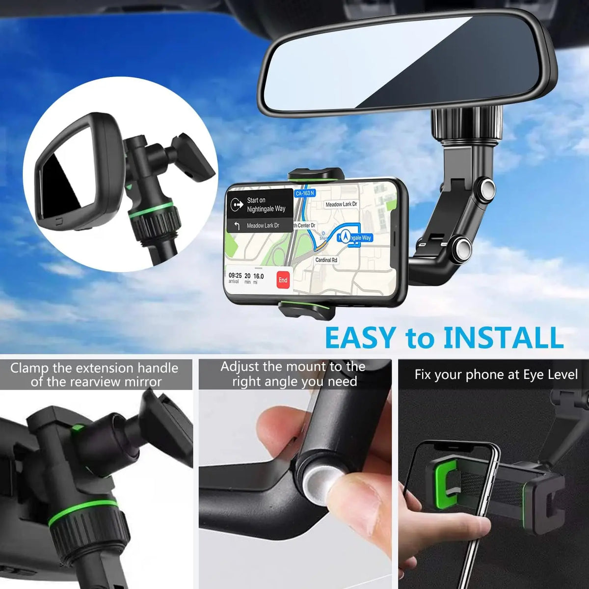 Soporte Giratorio para Móvil en Espejo Retrovisor de Coche