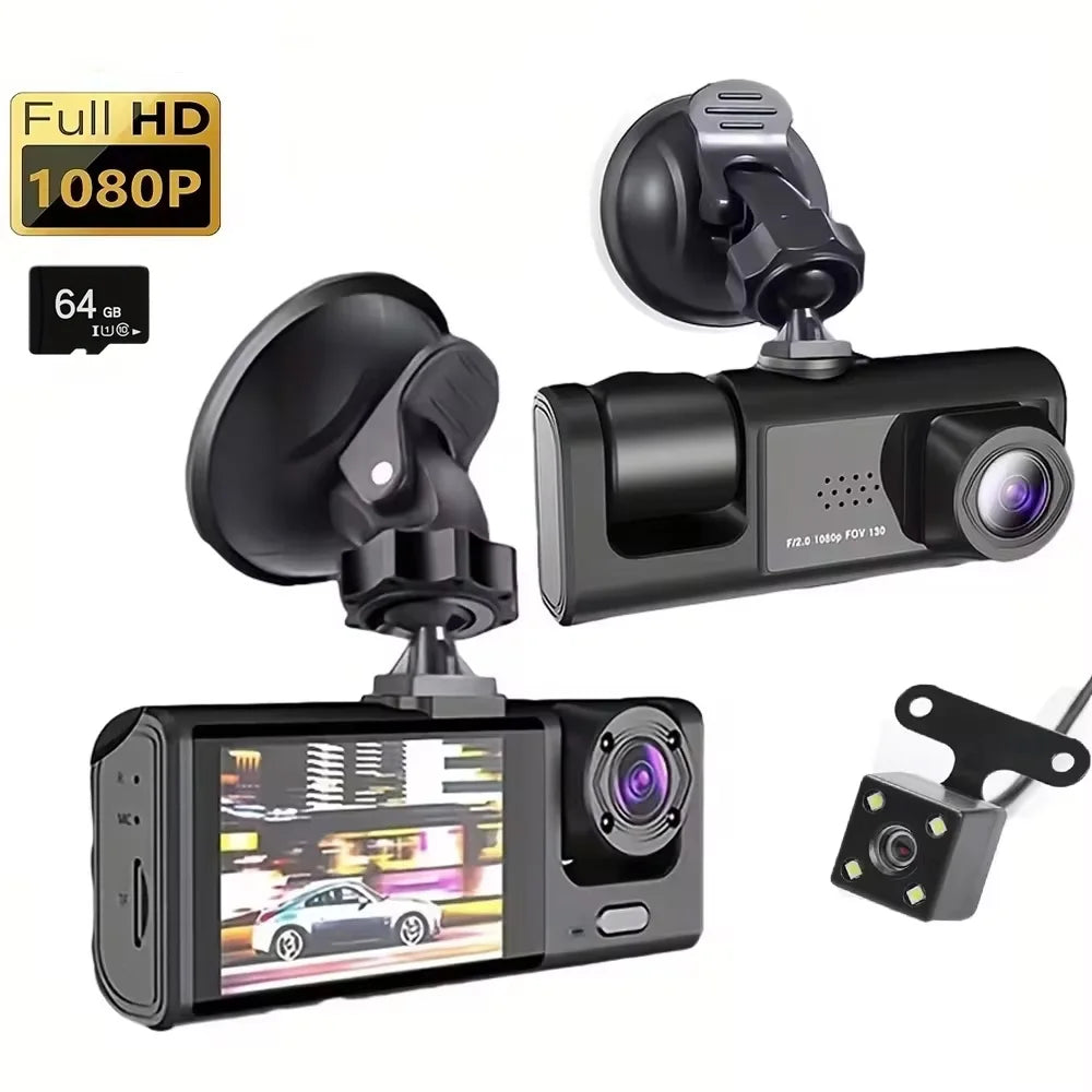 Dashcam 1080p de 3 Cámaras con Visión Nocturna IR