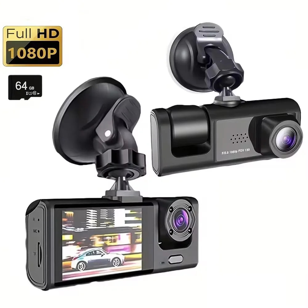 Dashcam 1080p de 3 Cámaras con Visión Nocturna IR