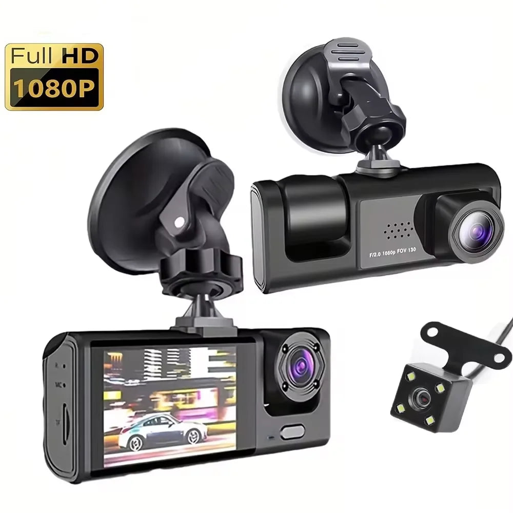 Dashcam 1080p de 3 Cámaras con Visión Nocturna IR