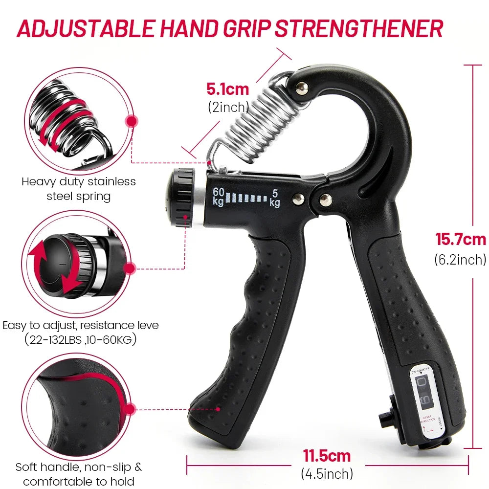 Ejercitador de Agarre Ajustable 5–60 kg con Contador