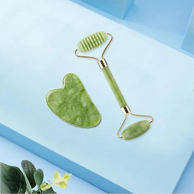 Rodillo Facial y Gua Sha de Piedra