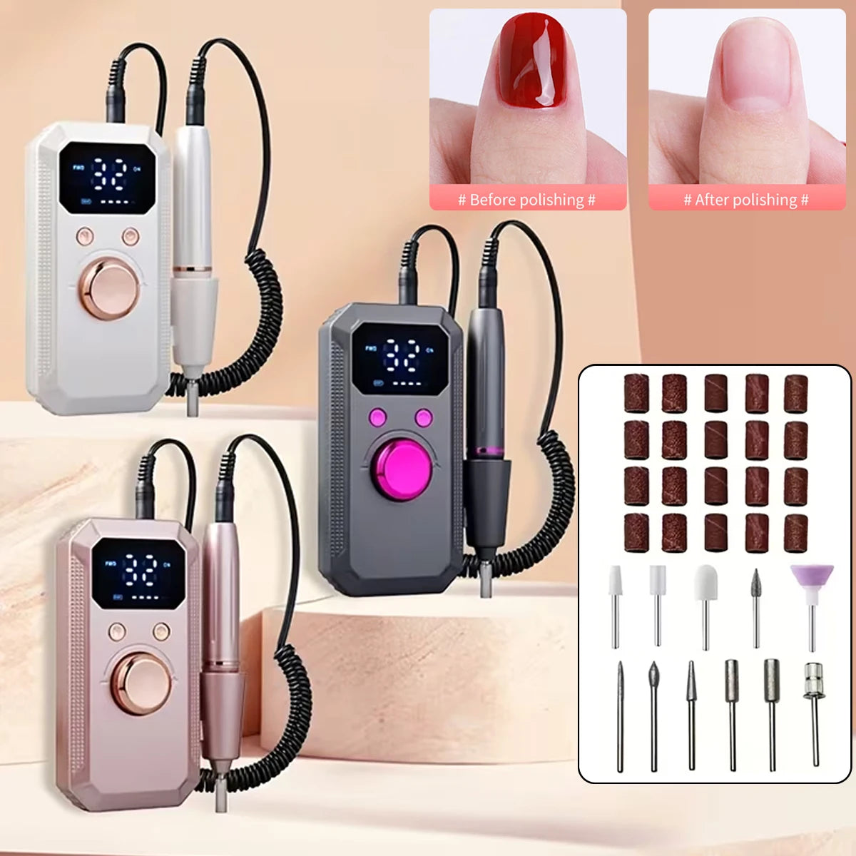 Lima Eléctrica Recargable para Manicura y Pedicura