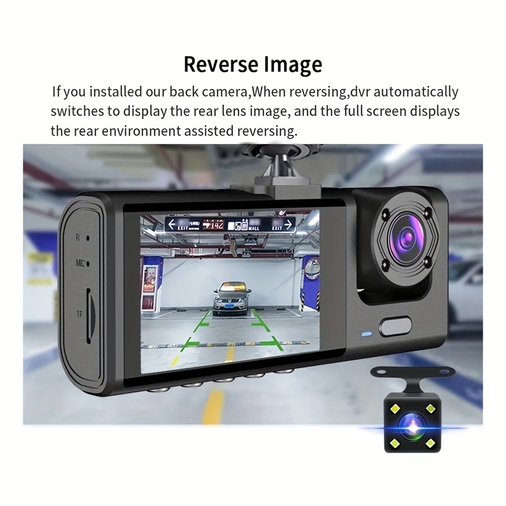 Dashcam 1080p de 3 Cámaras con Visión Nocturna IR